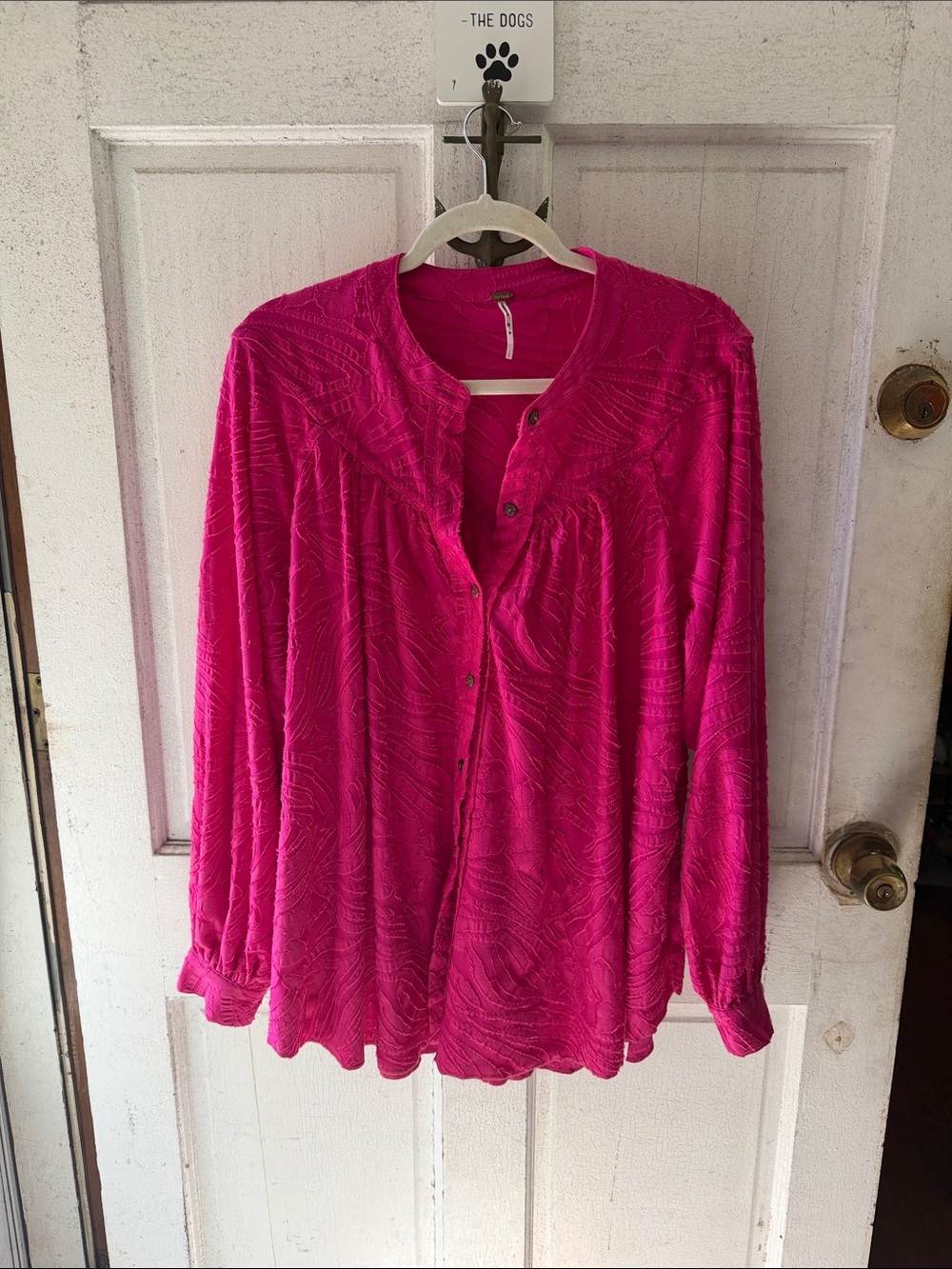 Free People Bright Pink Textured Button-Down Blouse